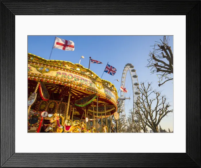 Framed Print : Carousel & London Eye, South Bank, London, England, UK Framed Print : Carousel & London Eye, South Bank, London, England, UK