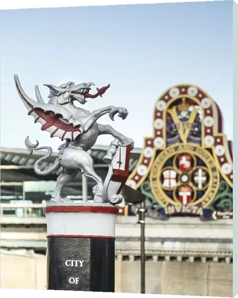 Dragon Statue at entrance to City of London, Blackfriars Bridge, London, England, UK