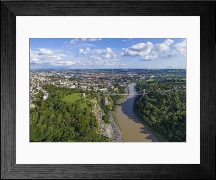 Framed Print : Aerial view over the Avon Gorge and Clifton Suspension Bridge, Bristol, England Framed Print : Aerial view over the Avon Gorge and Clifton Suspension Bridge, Bristol, England