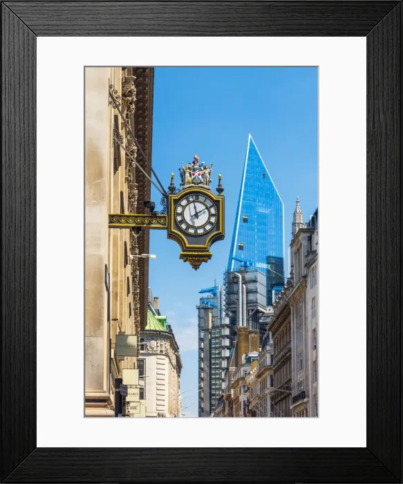 Framed Print : UK, England, London, City of London, Cornhill, Royal Exchange Clock with Lloyds of London Framed Print : UK, England, London, City of London, Cornhill, Royal Exchange Clock with Lloyds of London