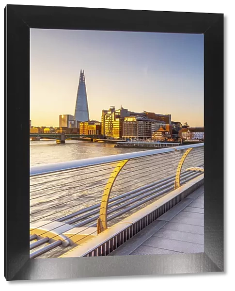 UK, England, London, Southwark, The Shard from Millennium Bridge over River Thames
