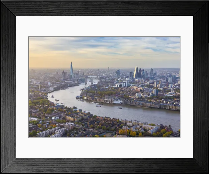 Framed Print : Aerial view from helicopter, The Shard, River Thames and the City of London, London