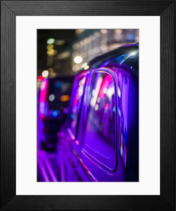 Framed Print : England, London, Soho, London taxis lit by neon lights Framed Print : England, London, Soho, London taxis lit by neon lights