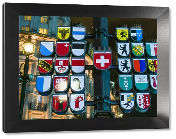 England, London, Soho, Leicester Square, Swiss canton shields