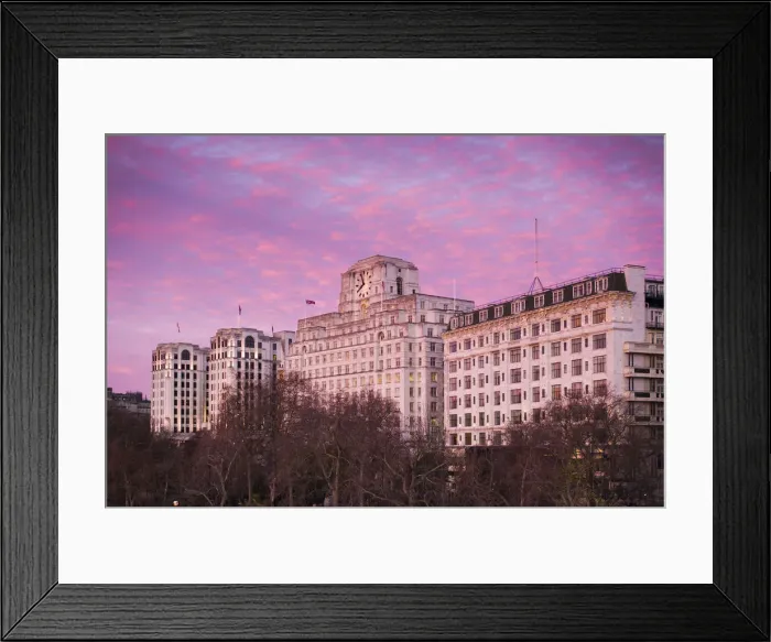 Framed Print : England, London, Victoria Embankment, buildings along Thames River, sunrise Framed Print : England, London, Victoria Embankment, buildings along Thames River, sunrise