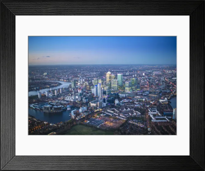 Framed Print : Aerial view over Canary Wharf, Isle of Dogs, London, England Framed Print : Aerial view over Canary Wharf, Isle of Dogs, London, England
