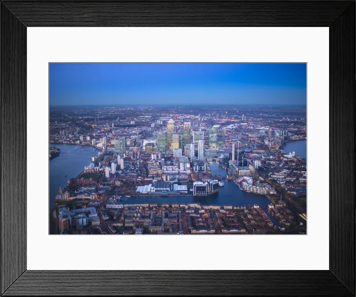Framed Print : Aerial view over Canary Wharf, Isle of Dogs, London, England
