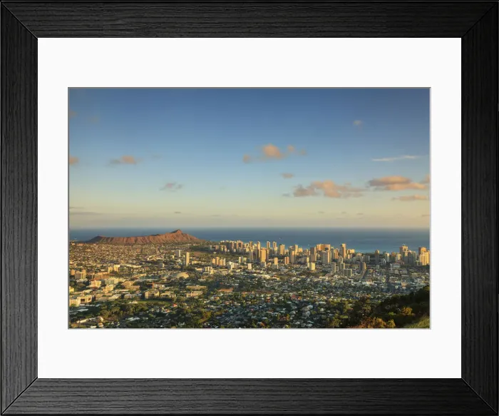 Framed Print : USA, Hawaii, Oahu, Honolulu Skyline and Diamond Head Crater, from Puu Ualakaa State Park