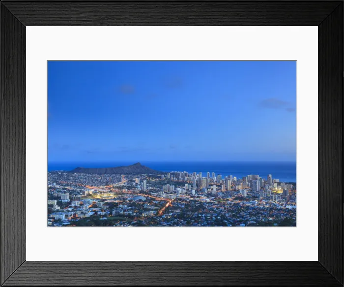 Framed Print : USA, Hawaii, Oahu, Honolulu Skyline and Diamond Head Crater, from Puu Ualakaa State Park