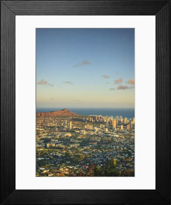 Framed Print : USA, Hawaii, Oahu, Honolulu Skyline and Diamond Head Crater, from Puu Ualakaa State Park Framed Print : USA, Hawaii, Oahu, Honolulu Skyline and Diamond Head Crater, from Puu Ualakaa State Park