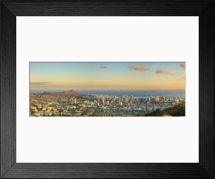 Framed Print : USA, Hawaii, Oahu, Honolulu Skyline and Diamond Head Crater, from Puu Ualakaa State Park