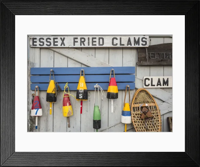 Framed Print : USA, New England, Massachusetts, Cape Ann, Essex, antique lobster buoys