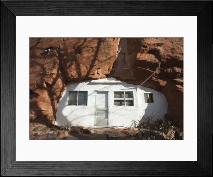 Framed Print : USA, Utah, Moab, Hole in the Rock tourist shop, small trailer in mountain, winter Framed Print : USA, Utah, Moab, Hole in the Rock tourist shop, small trailer in mountain, winter
