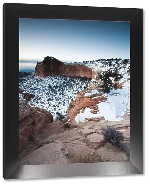 USA, Utah, Moab, Canyonlands National Park, landscape near Mesa Arch, dawn, winter