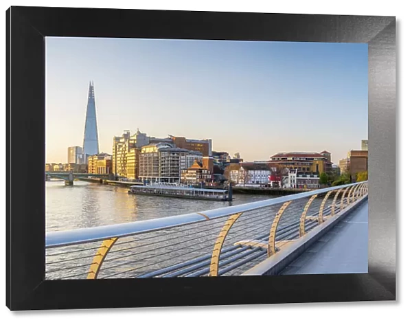 UK, England, London, Southwark, The Shard from Millennium Bridge over River Thames