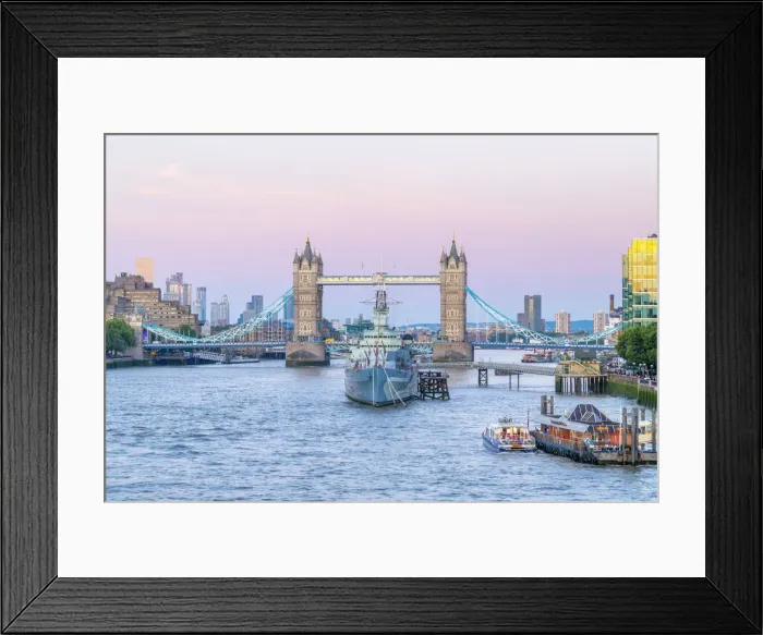Framed Print : UK, England, London, Tower Bridge and HMS Belfast