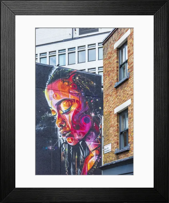 Framed Print : UK, England, London, Hackney, Shoreditch, New Inn Road, mural by Mr Cenz and Lovepusher Framed Print : UK, England, London, Hackney, Shoreditch, New Inn Road, mural by Mr Cenz and Lovepusher