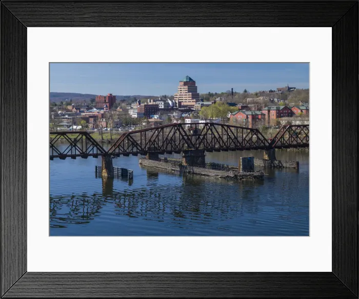Framed Print : USA, Connecticut, Middletown, elevated town view from the Connecticut River Framed Print : USA, Connecticut, Middletown, elevated town view from the Connecticut River