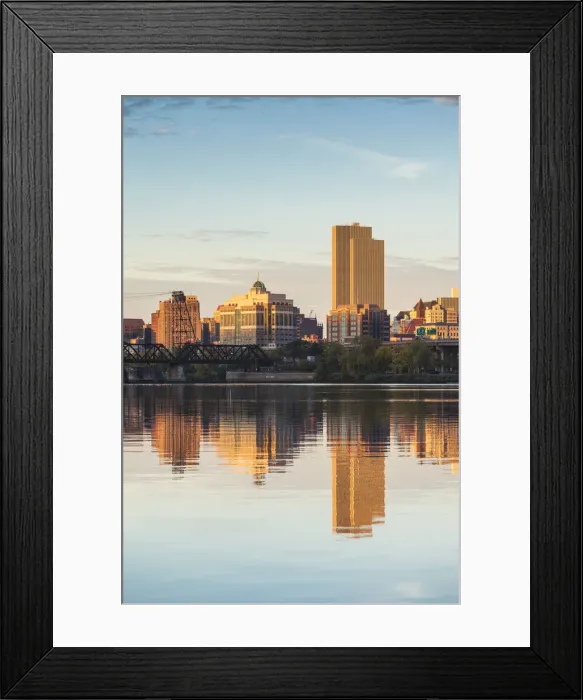 Framed Print : USA, New York, Hudson Valley, Albany, skyline from the Hudson River, morning Framed Print : USA, New York, Hudson Valley, Albany, skyline from the Hudson River, morning