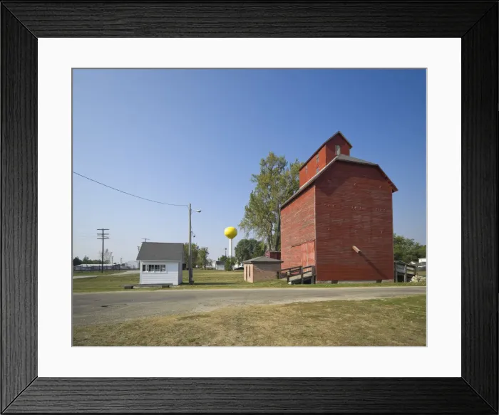 Framed Print : USA, Illinois, Route 66, Atlanta, restored JH Hawes Grain Elevator and water tower