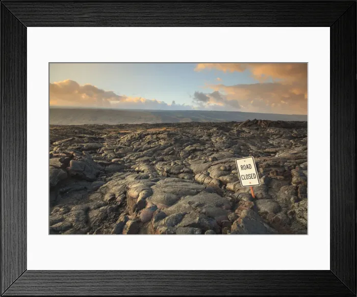 Framed Print : USA, Hawaii, The Big Island, Hawaii Volcanoes National Park, Lava blocking roadway Framed Print : USA, Hawaii, The Big Island, Hawaii Volcanoes National Park, Lava blocking roadway