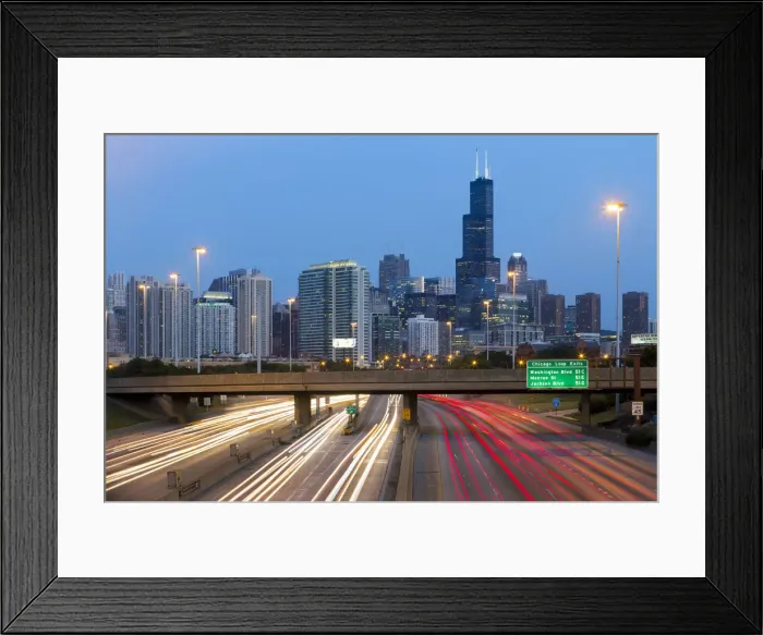 Framed Print : USA, Illinois, Chicago, Interstate leading Downtown Framed Print : USA, Illinois, Chicago, Interstate leading Downtown