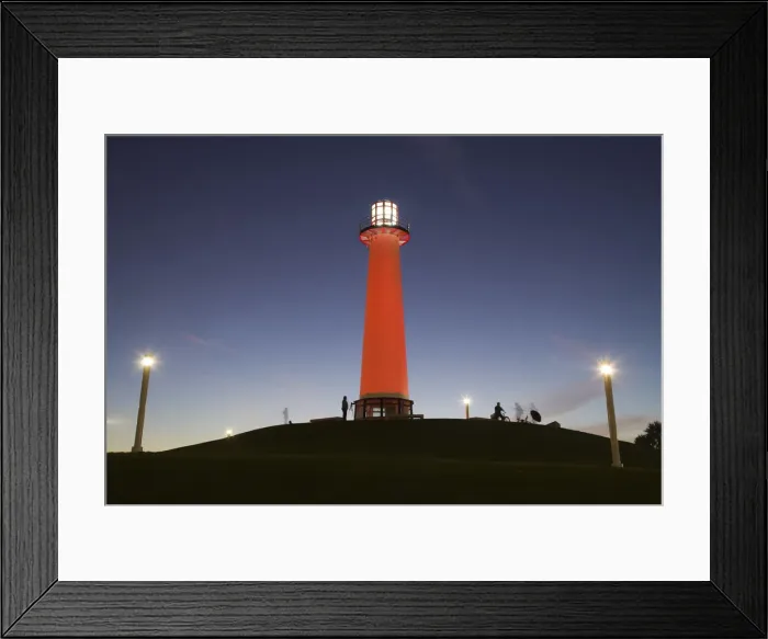 Framed Print : USA, California, Long Beach, Shoreline Village Lighthouse. evening Framed Print : USA, California, Long Beach, Shoreline Village Lighthouse. evening