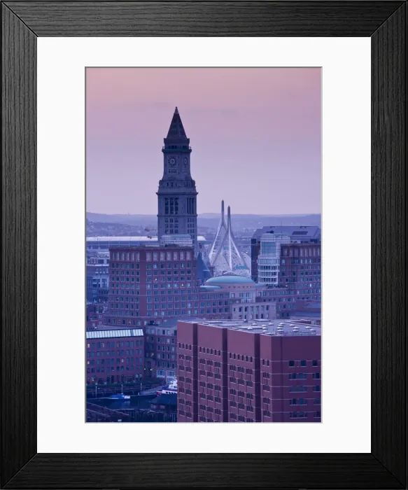 Framed Print : USA, Massachusetts, Boston, Customs House and Zakim Bridge