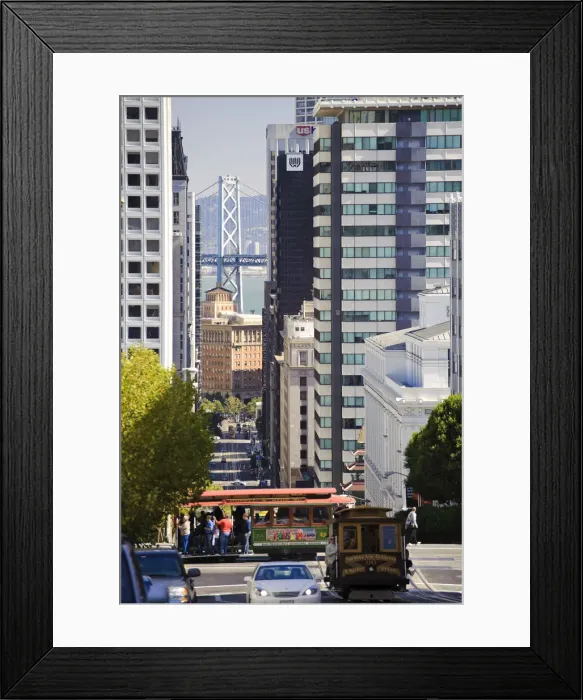 Framed Print : USA, California, San Francisco, California Street and View of Oakland Bay Bridge