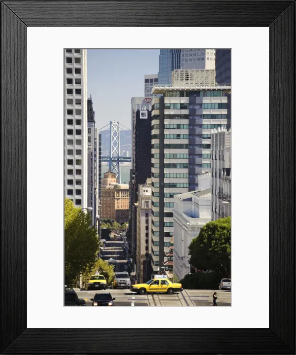 Framed Print : USA, California, San Francisco, California Street and View of Oakland Bay Bridge Framed Print : USA, California, San Francisco, California Street and View of Oakland Bay Bridge