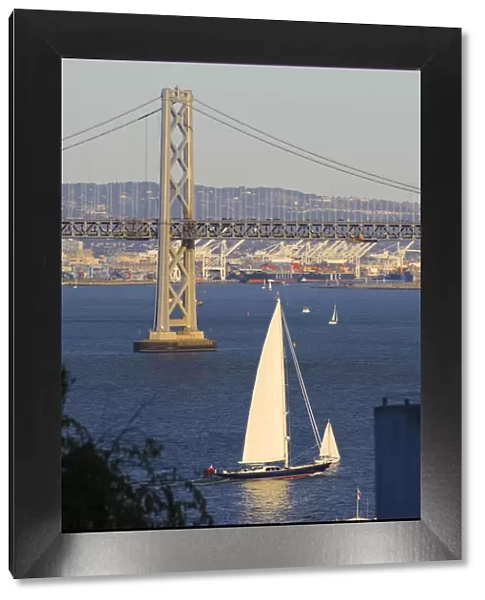 USA, California, San Francisco, Oakland Bay Bridge from Telegraph Hill