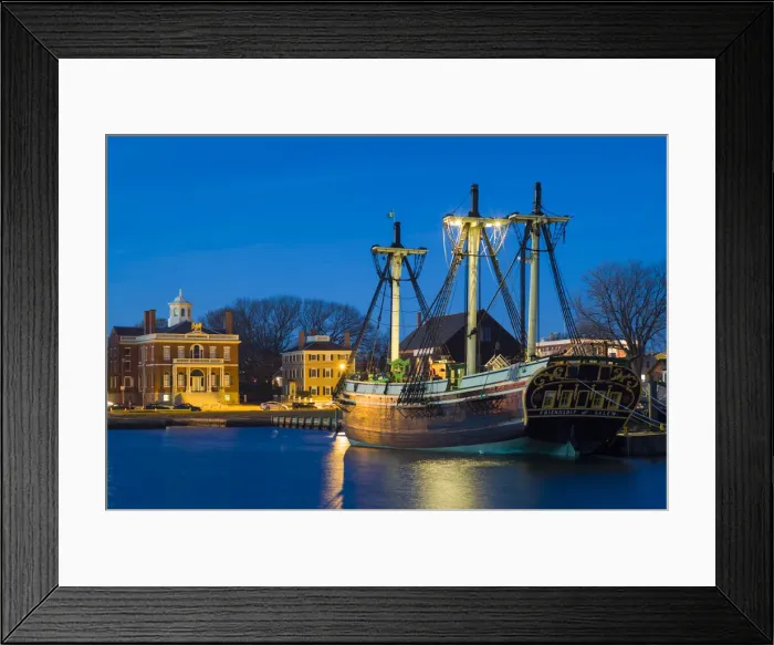 Framed Print : USA, Massachusetts, Salem, Friendship tall ship, Derby Wharf, dusk Framed Print : USA, Massachusetts, Salem, Friendship tall ship, Derby Wharf, dusk
