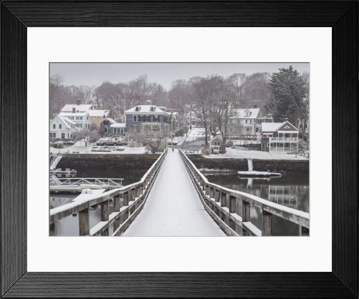 Framed Print : USA, Massachusetts, Cape Ann, Gloucester, Annisquam, footbridge and snow, winter Framed Print : USA, Massachusetts, Cape Ann, Gloucester, Annisquam, footbridge and snow, winter