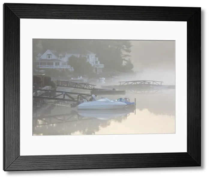 Framed Print : USA, Massachusetts, Cape Ann, Annisquam, Annisquam Harbor, boats in fog Framed Print : USA, Massachusetts, Cape Ann, Annisquam, Annisquam Harbor, boats in fog