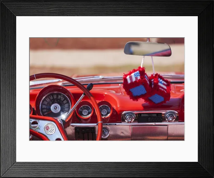 Framed Print : USA, Massachusetts, Cape Ann, Gloucester, antique car show, car with fuzzy dice Framed Print : USA, Massachusetts, Cape Ann, Gloucester, antique car show, car with fuzzy dice