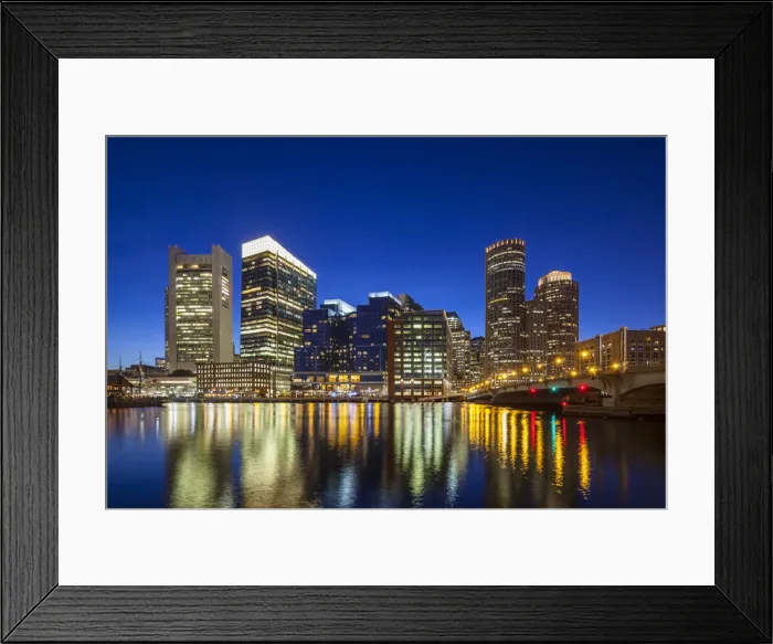 Framed Print : USA, Massachusetts, Boston, city skyline along the Fort Point Channel