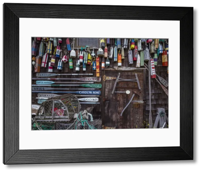 Framed Print : USA, Massachusetts, Cape Ann, Lanesville, small house covered in lobster traps Framed Print : USA, Massachusetts, Cape Ann, Lanesville, small house covered in lobster traps
