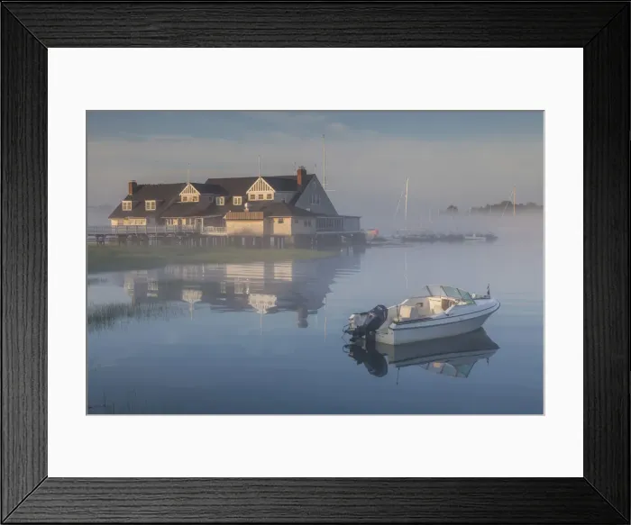 Framed Print : USA, Massachusetts, Cape Ann, Annisquam, Annisquam Yacht Club in summer fog Framed Print : USA, Massachusetts, Cape Ann, Annisquam, Annisquam Yacht Club in summer fog