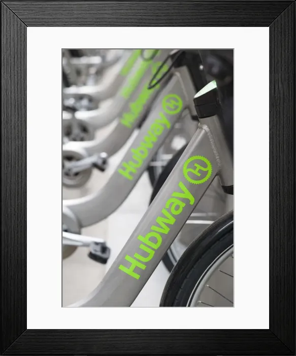 Framed Print : USA, Massachusetts, Boston, bikes of Hubway, Boston bike-sharing program Framed Print : USA, Massachusetts, Boston, bikes of Hubway, Boston bike-sharing program