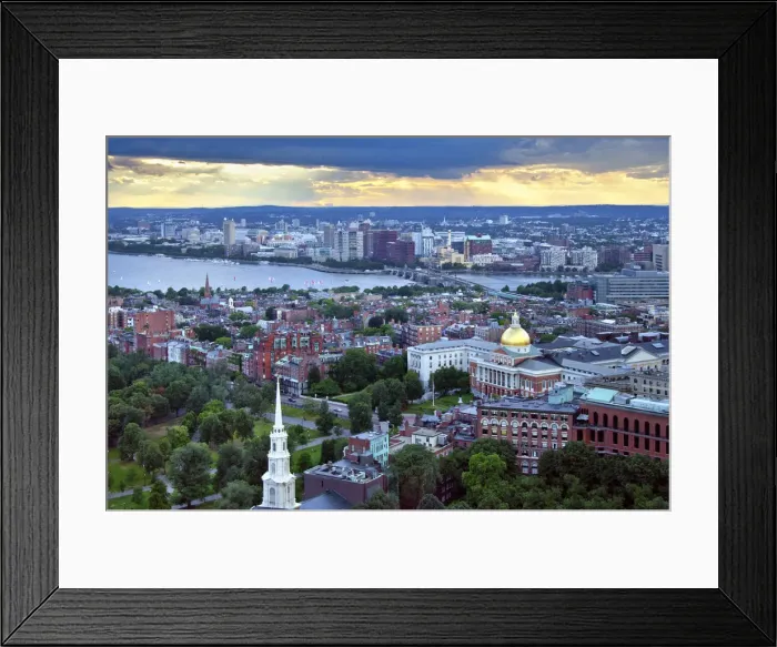 Framed Print : Massachusetts, Boston, State House, Cambridge, Charles River, Old South Meeting House Framed Print : Massachusetts, Boston, State House, Cambridge, Charles River, Old South Meeting House