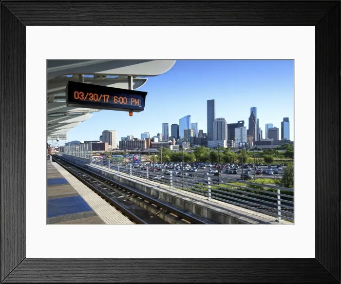 Framed Print : Texas, Houston, Elevated MetroRail Red Line Station, Near Northside Neighborhood, Skyline