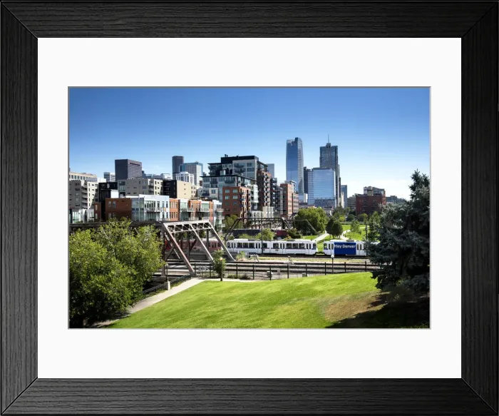 Framed Print : Downtown Denver, Colorado, Housing, Offices, Commuter Train