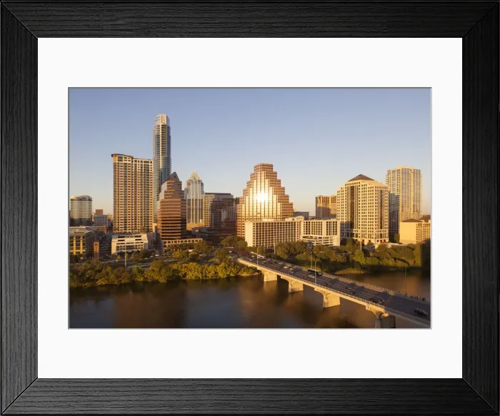 Framed Print : City skyline viewed across the Colorado river, Austin, Texas, USA Framed Print : City skyline viewed across the Colorado river, Austin, Texas, USA