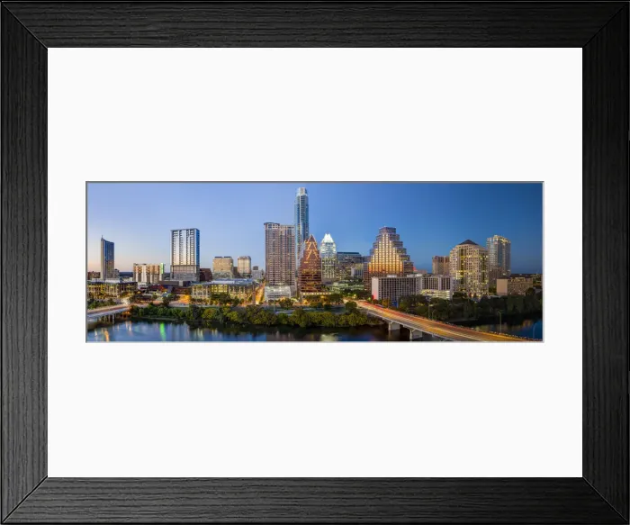 Framed Print : City skyline viewed across the Colorado river, Austin, Texas, USA Framed Print : City skyline viewed across the Colorado river, Austin, Texas, USA