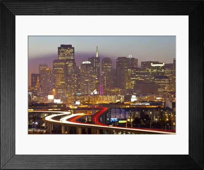 Framed Print : Skyline and skyscrapers seen from Protrero Hill with traffic on Highway I-280, San Framed Print : Skyline and skyscrapers seen from Protrero Hill with traffic on Highway I-280, San