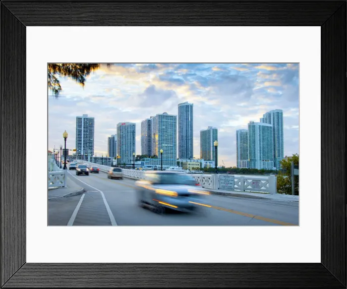 Framed Print : Florida, Miami, Venetian Causeway, Crosses Biscayne Bay Connecting Miami Beach To Framed Print : Florida, Miami, Venetian Causeway, Crosses Biscayne Bay Connecting Miami Beach To