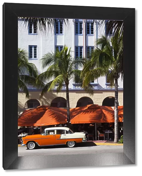 USA, Florida, Miami Beach, South Beach hotels on Ocean Drive, 1955 Chevrolet car