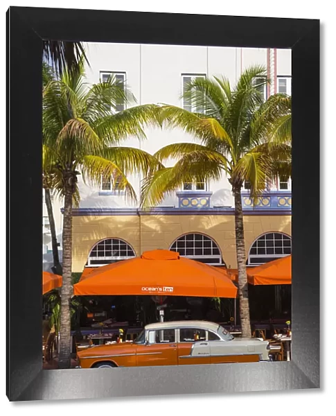 U. S. A, Miami, Miami Beach, South Beach, Ocean Drive, Orange and white Chevrolet car