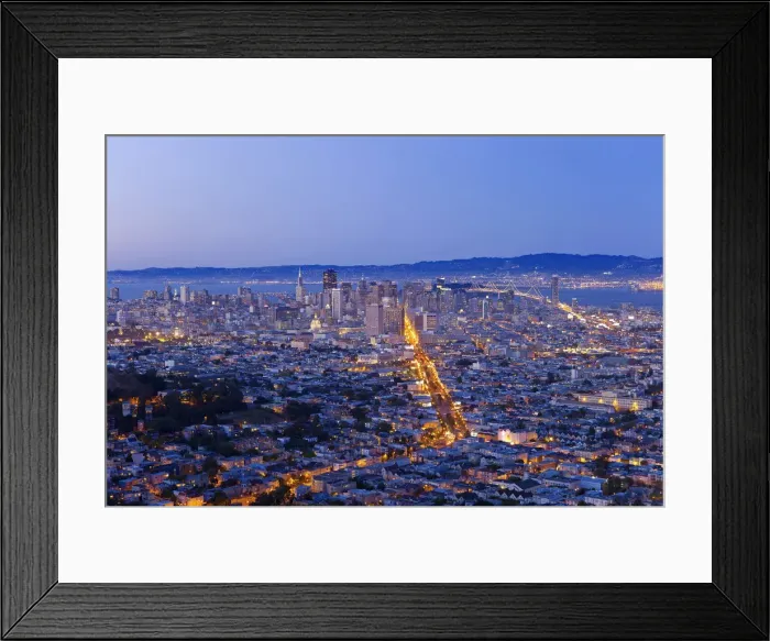 Framed Print : City skyline viewed from Twin Peaks, San Francisco, California, USA Framed Print : City skyline viewed from Twin Peaks, San Francisco, California, USA