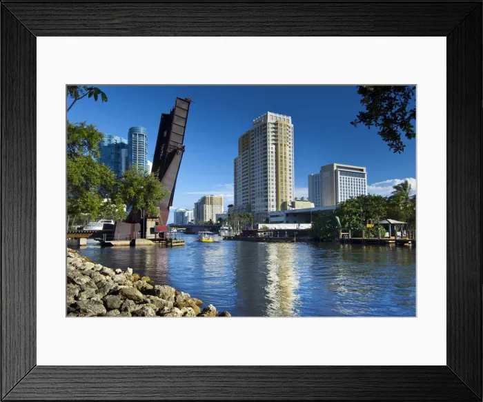 Framed Print : Florida, Fort Lauderdale, Riverwalk, Railroad Bridge, New River Framed Print : Florida, Fort Lauderdale, Riverwalk, Railroad Bridge, New River